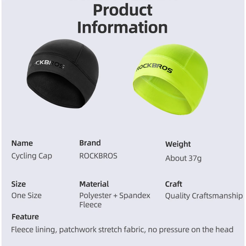 ROCKBROS Cycling Cap For Winter Men Woman Windproof Warm Thermal Fleece Hat Headwear Bike Running Skiing Motocycle Accessories