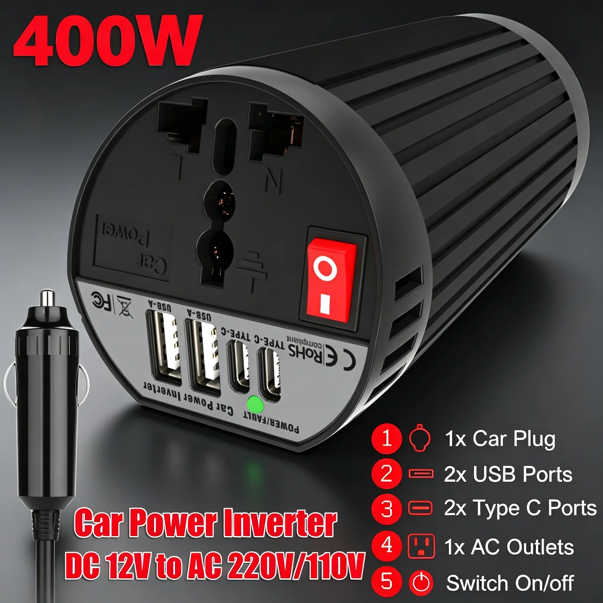 Outdoor Power Inverter - 400W Car Power Inverter (Peak), 400W