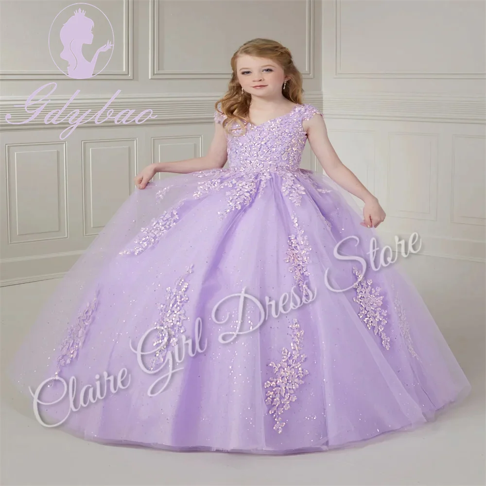 Customized Purple Flower Girl Dresses For Wedding Appliques Sleeveless Floor Length Elegant Birthday Party First Communion Gown