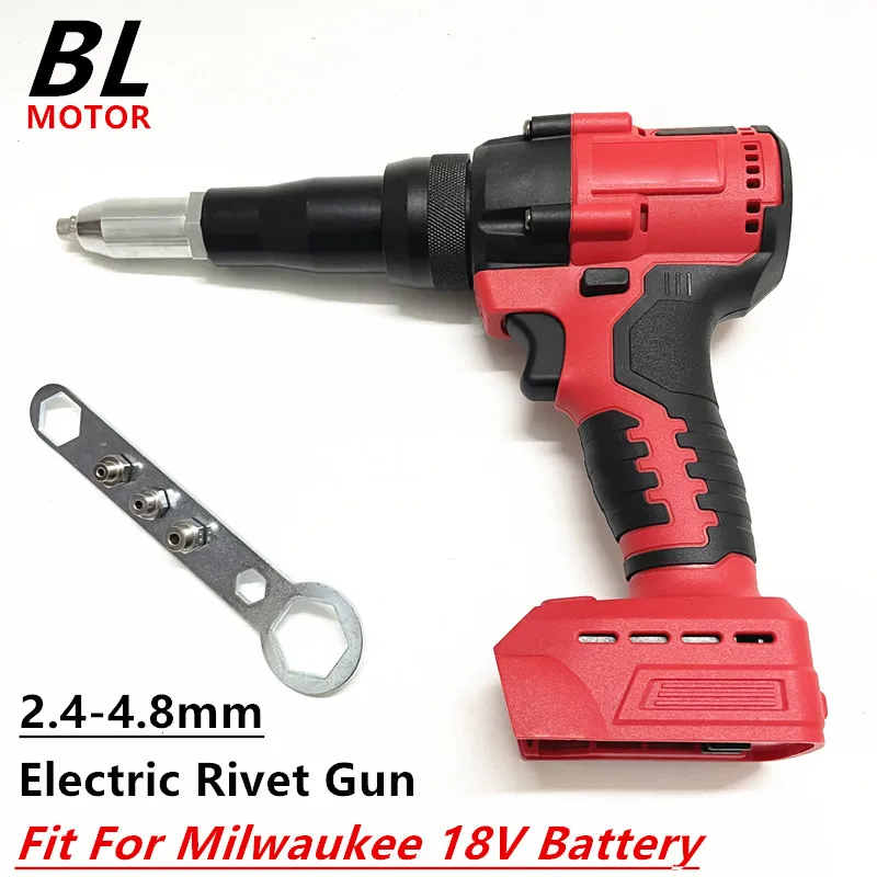 Apto para Milwaukee, pistola remachadora eléctrica sin escobillas con batería de 18V, pistola remachadora inalámbrica de 2,4-4,8mm con luz LED, herramienta remachadora automática