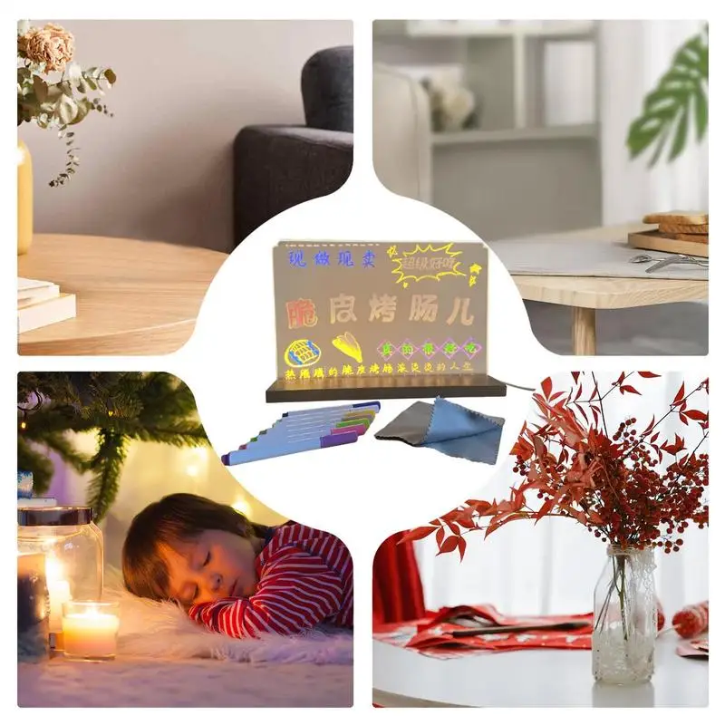 LED Note Board With Night Light Colorful 7 Pens DIY Acrylic Message Board Childrens Drawing Board For Kids Birthday Gift