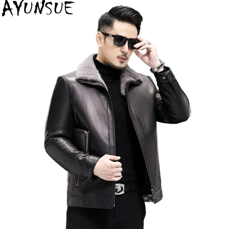 

AYUNSUE 100% натуральная кожаная куртка из козьей кожи, роскошные зимние пальто с подкладкой из норкового меха 2025 года, короткие теплые кожаные куртки, мужское кожаное пальто