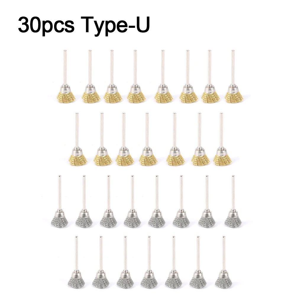 30pcs Wire Brush Wheel Cup Brush Set Steel Copper Wire Wheel For Rust Removal Deburring Brush For Accessory Rotary Tools