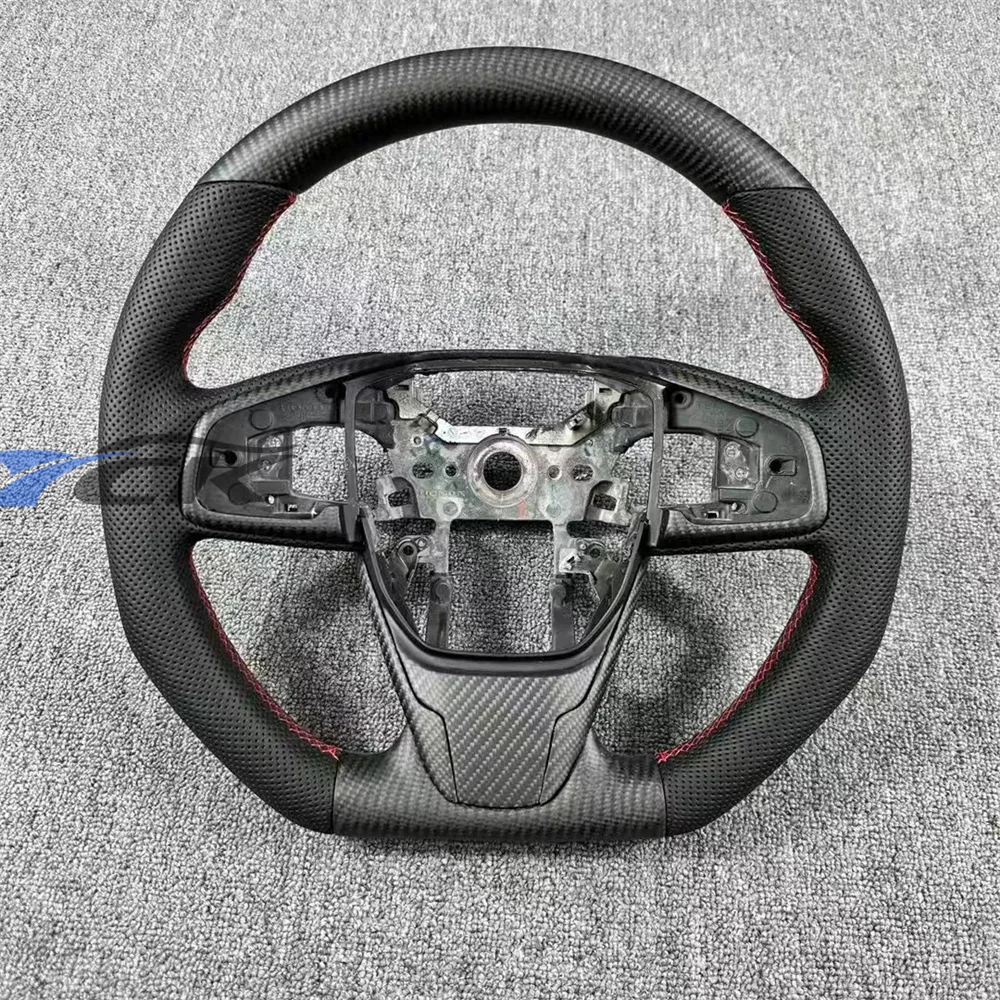 

Custom Matte Carbon Fiber Black Perforated Leather Steering Wheel For 2016 2017 2018 2019 2020 2021 Honda Civic