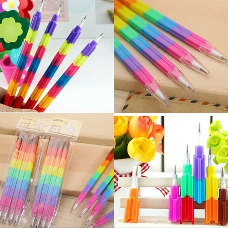 5Pcs/lot Creative Rainbow Stacker Swap Pencils Building Block Non-Sharpening Pencil Writing Pencil for Kids Cute Pencils