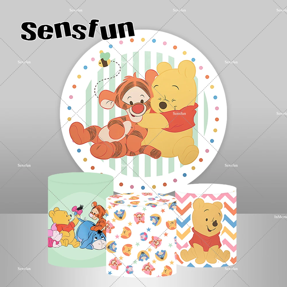 Winnie Tigger penutup latar belakang bulat Bayi Winnie Tigger penutup alas latar belakang persegi panjang pesta ulang tahun pertama bayi baru lahir
