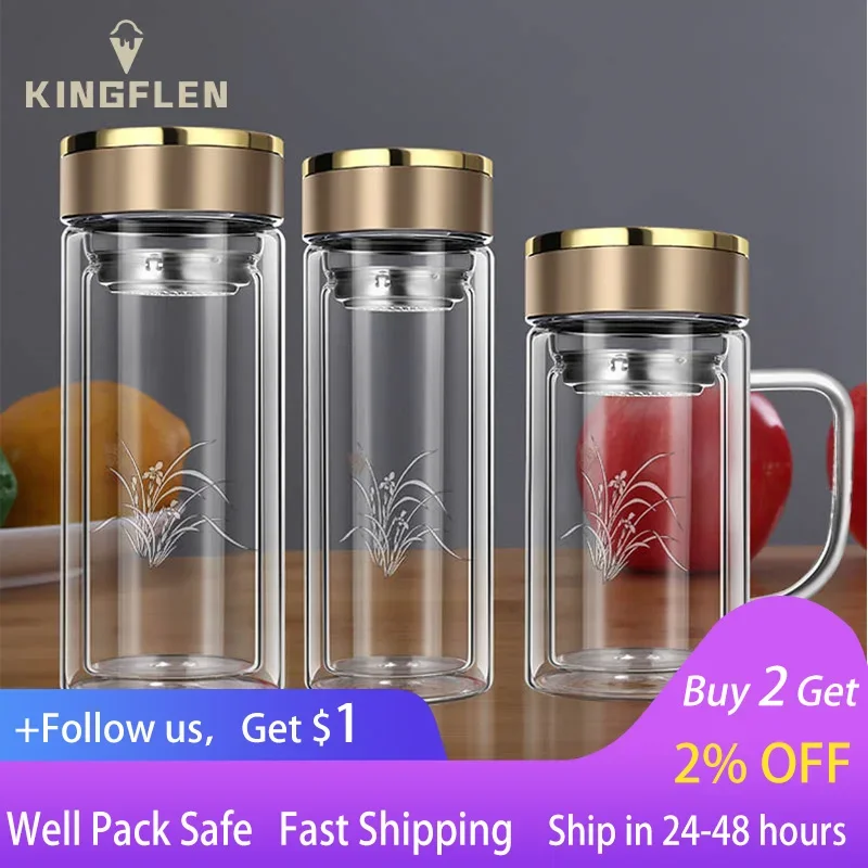 

350ML/450Ml Water Bottle Glass Double Wall Borosilicate Glass Tea Bottle With Infuser Filter Handle Double Layer Office Tea Cup