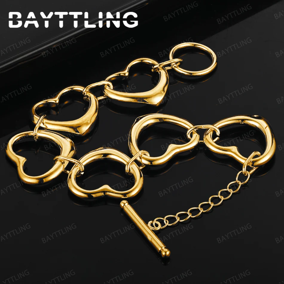 

Fashion 925 Sterling Silver 18K Gold Exquisite Heart Shape Bracelet Women's Engagement Gift Wedding Jewelry Accessories
