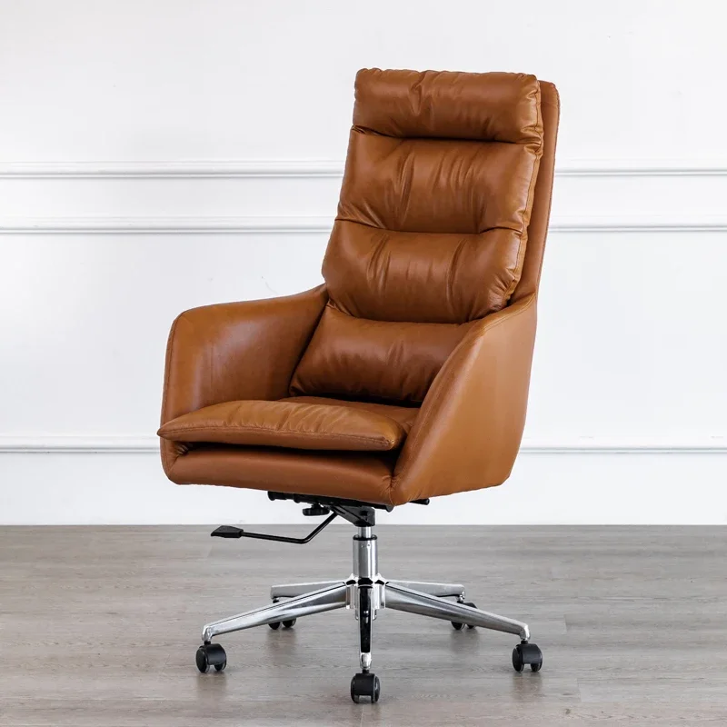 

Light Luxury Boss Office Chair Comfortable Long-Sitting Leather Luxury Swivel Chair Home Design Computer Chair Cowhide