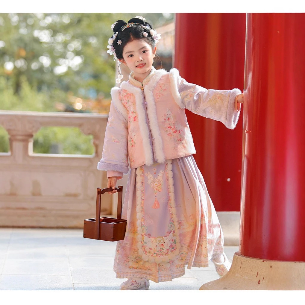 الفتيات شتاء جديد دافئ فستان هانفو الاطفال الصينية القديمة الجنية مبطن الحصان الوجه تنورة مجموعة الأطفال 2026 السنة الجديدة زي #6