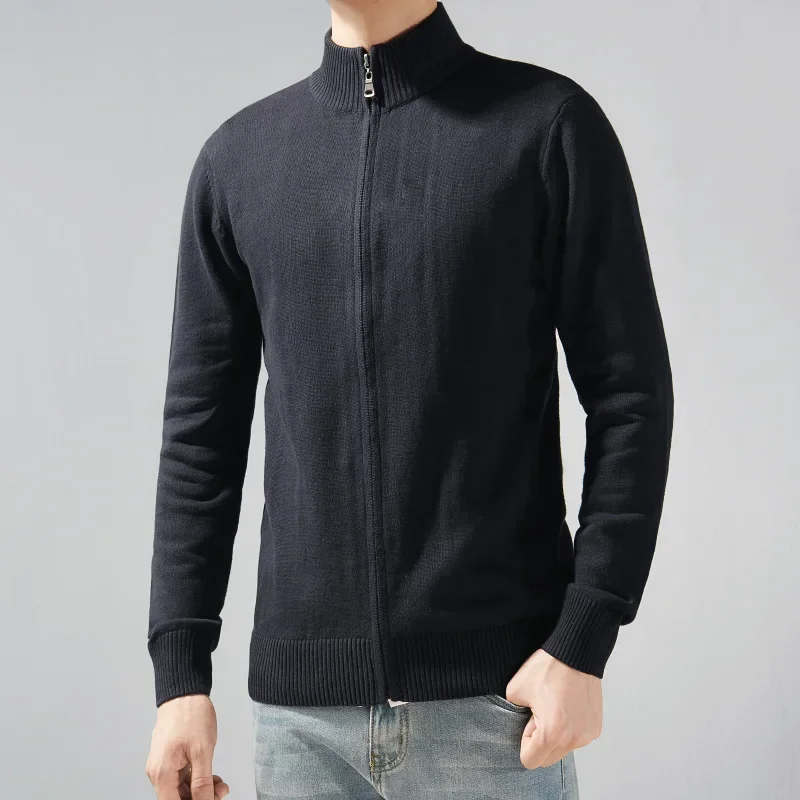 A691 Men Knit Cardigan Loose Rib Hem Cotton O-Neck Zipper Fly Slim Fit Casual Fashion Business Gentlemen Simple Knitwear Outwear