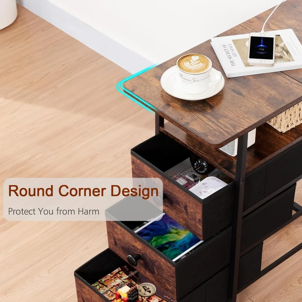 طاولات نهاية مذهلة لغرفة المعيشة مع قاعدة شحن، طاولة جانبية ضيقة مع منافذ ومنافذ USB، منضدة رفيعة مع 3 Fa