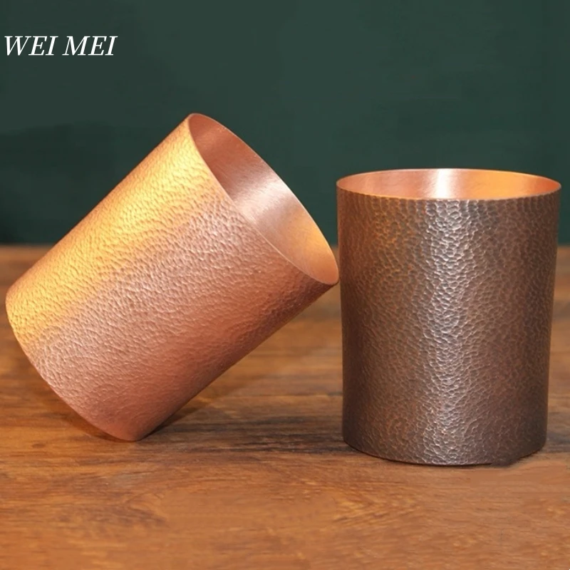 

Handcrafted Pure Copper Coffee Mug,Straight Tube Shape Vintage Hammer Texture Breakfast Cup,Cold Drink Cup Drinking Tableware