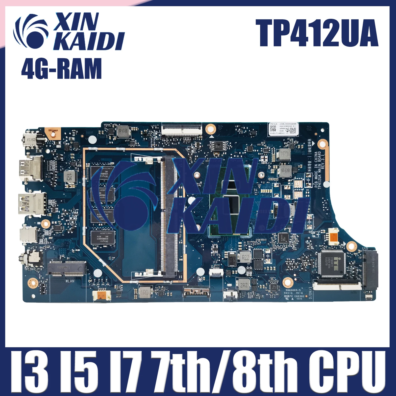 TP412UA Notebook Mainboard For ASUS Vivobook Flip 14 TP412UAF TP412U Laptop Motherboard CPU i3 i5 i7 7th/8th Gen 4G-RAM