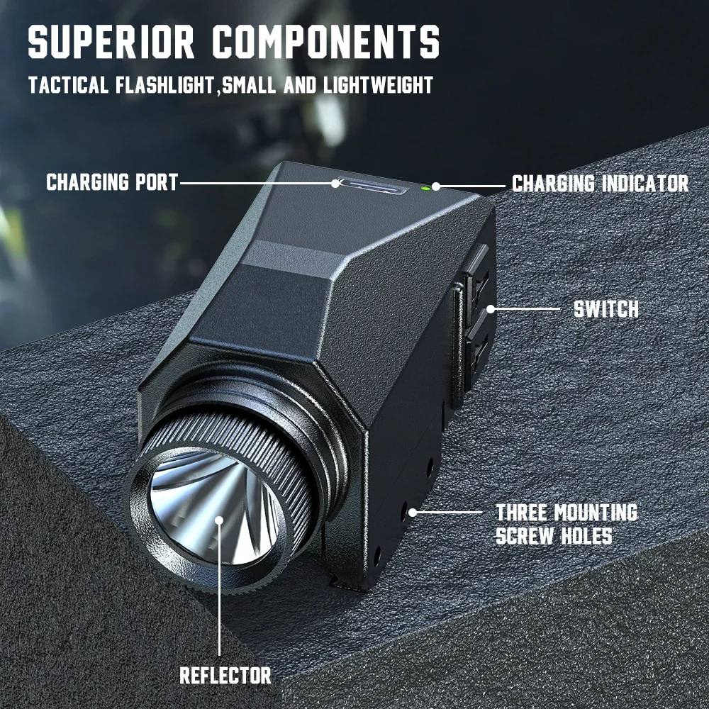 1000 Lumens Tactical LED Flashlight USB Charging Pistol Combo Red Green Blue Purple Laser Sight for 1913 or GL Rail