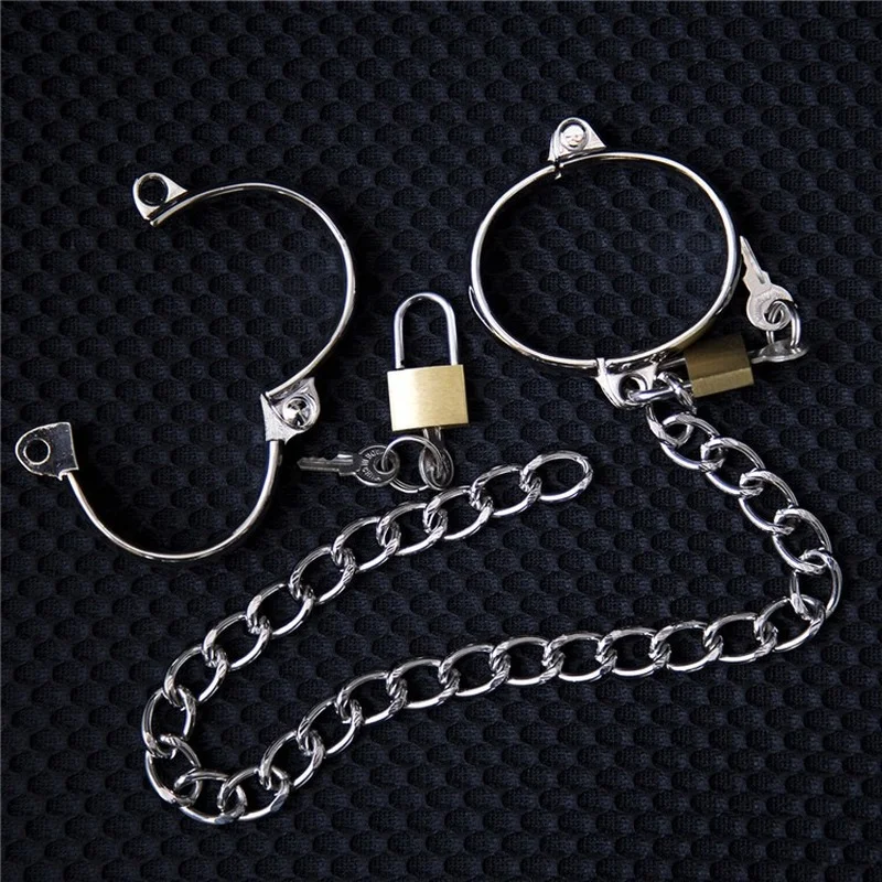 Stainless Steel Restraint Handcuff Shackle Ankle Wrist Cuffs Padlock BDSM Slave Restraint Fantasy Sexy Game Sex Toys for Couples