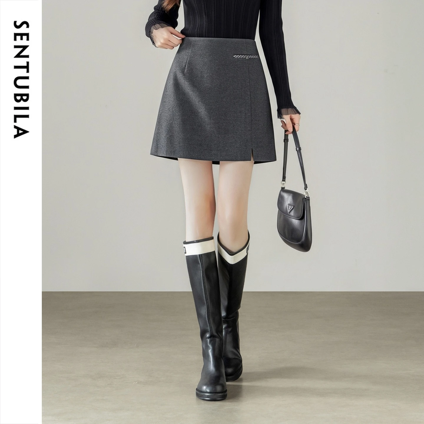SENTUBILA Women Knit A-Line Mini Skirt 2026 Winter Petite Sophisticated Commuter Skirt Slim Fit Casual Versatile Skirt 164QA6717