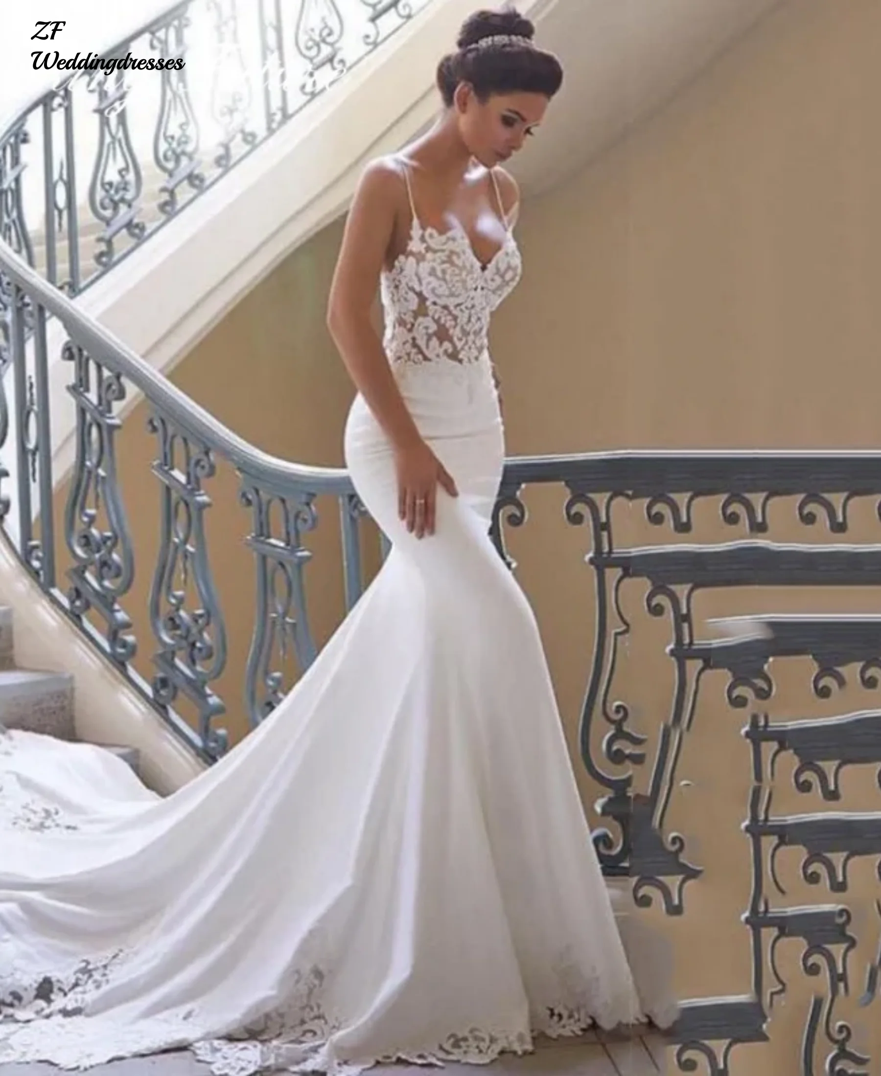 

Customized 2026 Lace Satin Mermaid Wedding Dresses Sweetheart Sleeveless Bridal Gown Simple Plain Long Train Sweep Train