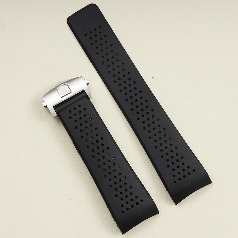 

high quality 22 24mm black rubber watchband for Tag Heuer GRAND CARRERA AQUARACER Soft Silicone Wristband strap bracelet belt