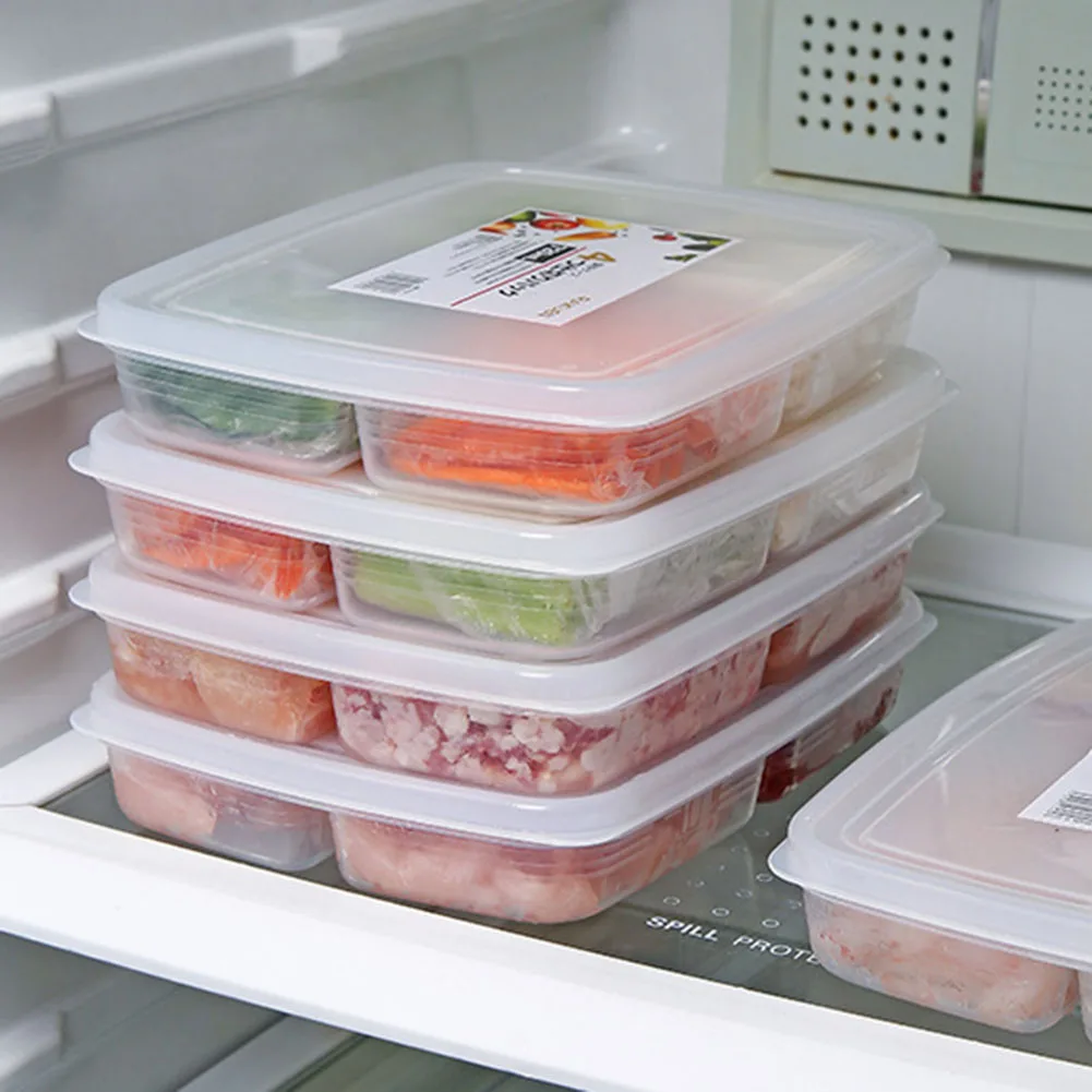 1-5PCS 4 Grids Food Fruit Storage Box Portable Compartment Refrigerator Freezer Organizers Meat Onion Ginger Container Boxes