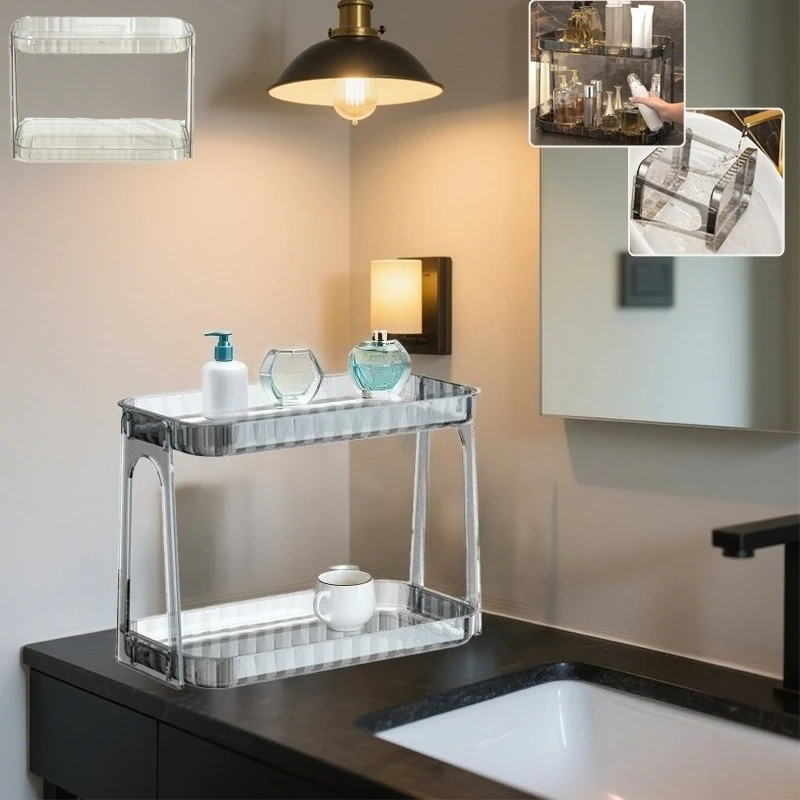 

1PC Versatile DoubleLayer Cosmetic Organizer Transparent Large Capacity Desktop Washstand Skincare Storage Perfect For Bathroom