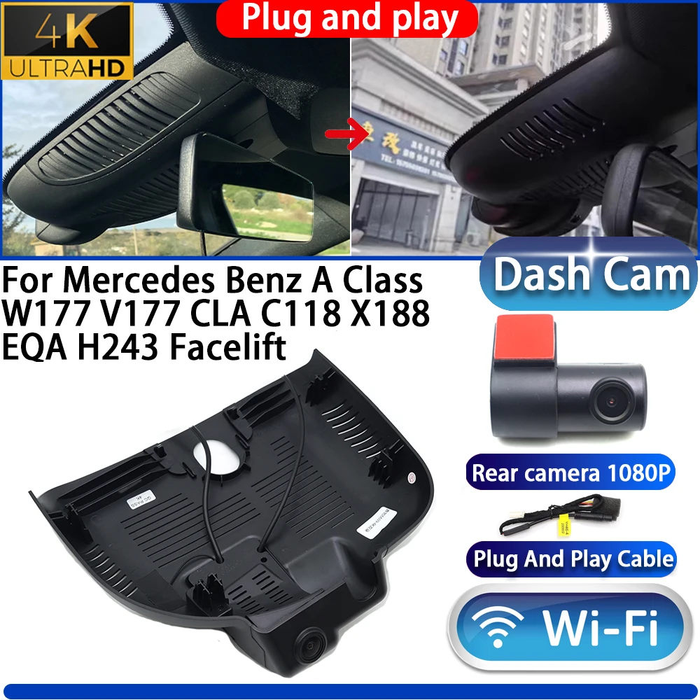 For Mercedes Benz A Class W177 V177 CLA C118 X188 EQA H243 Facelift Dash Cam Camera DVR 4K UHD Wifi Plug And Play Video Recorder
