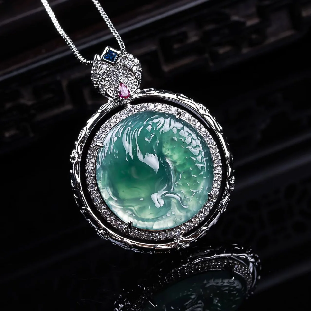 Myanmar Jadeit Drachen-Anhänger Halskette Mode Luxus Edelstein Echte Jade Talismane Charm Amulett 925 Silber Geschenke für Frauen