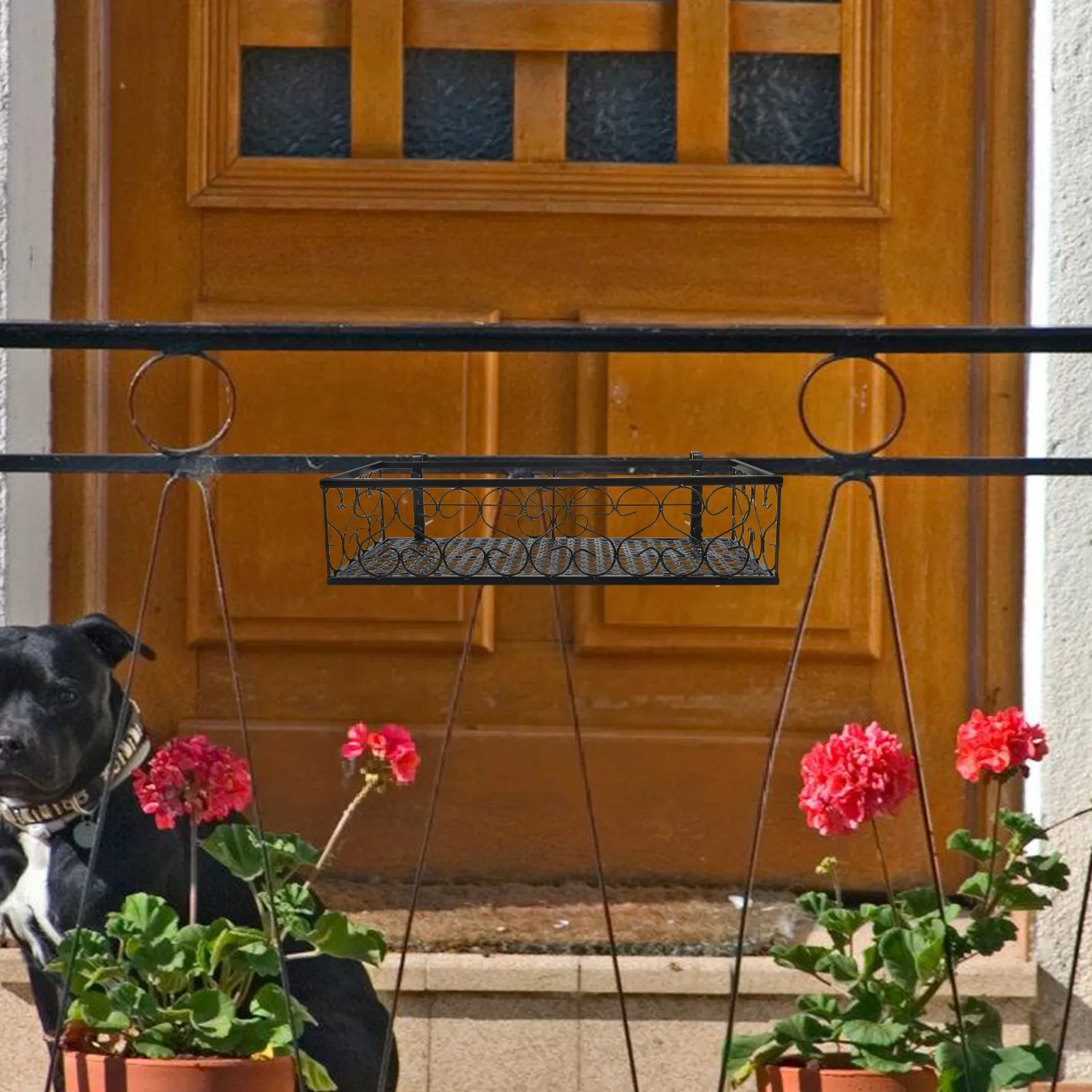1Pcs Premium Iron Rectangular Fence Hanging Flower Stand Heavy Duty Balcony Guardrail Plant Shelf for Succulents Flowers Home