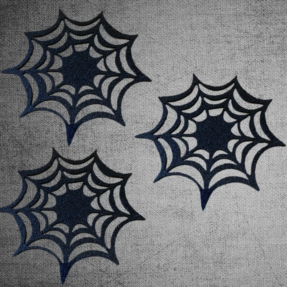 8Pcs Halloween Table Coasters Placemats Spider Web Design Anti Slip High Temp Resistant for Cups Cutlery Tabletop Protection