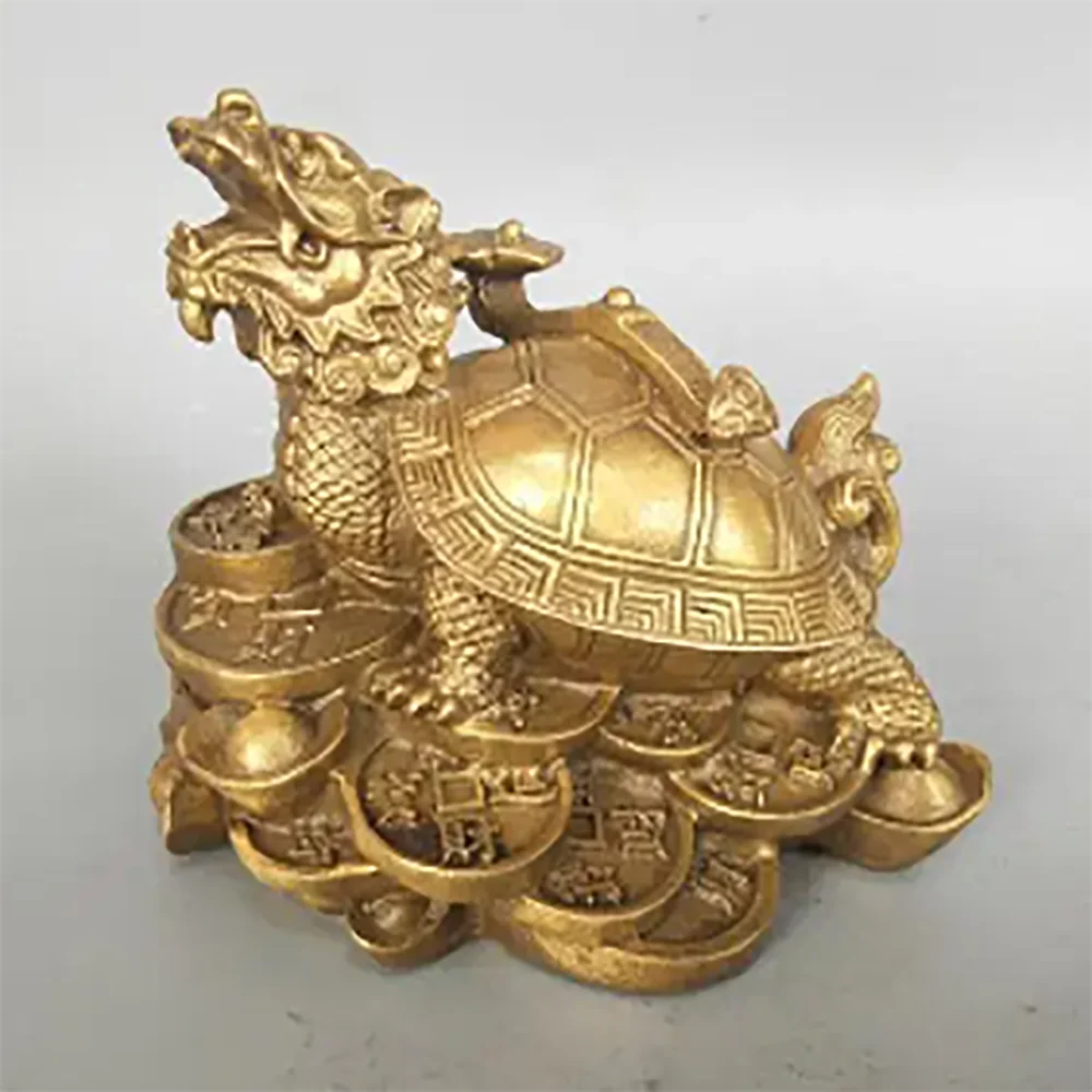 

China pure brass money Wealth dragon turtle statue