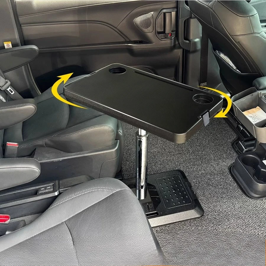 360° Rotating Pneumatic Vehicle Desk Rear Passenger Seat Table Gas Damping Lift Compact Foldable Camping Dining Stand