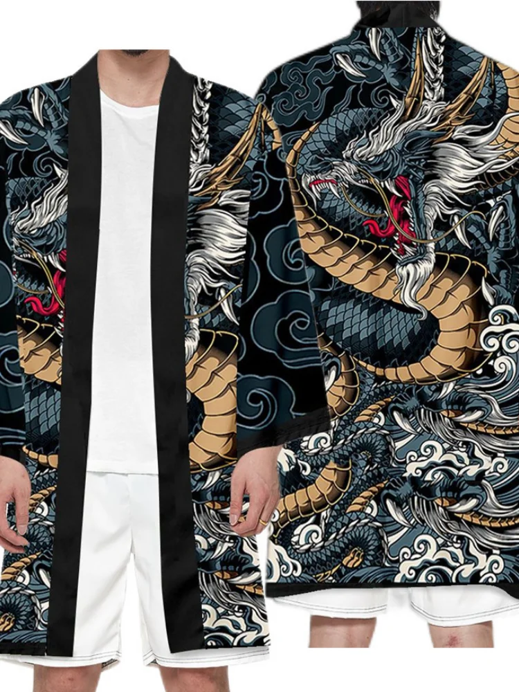 Plus Size Japanese Kimono Cardigan Men Women Long Robe Coat Streetwear Beach Yukata Cosplay Haori Harajuku Tops Asian Clothing