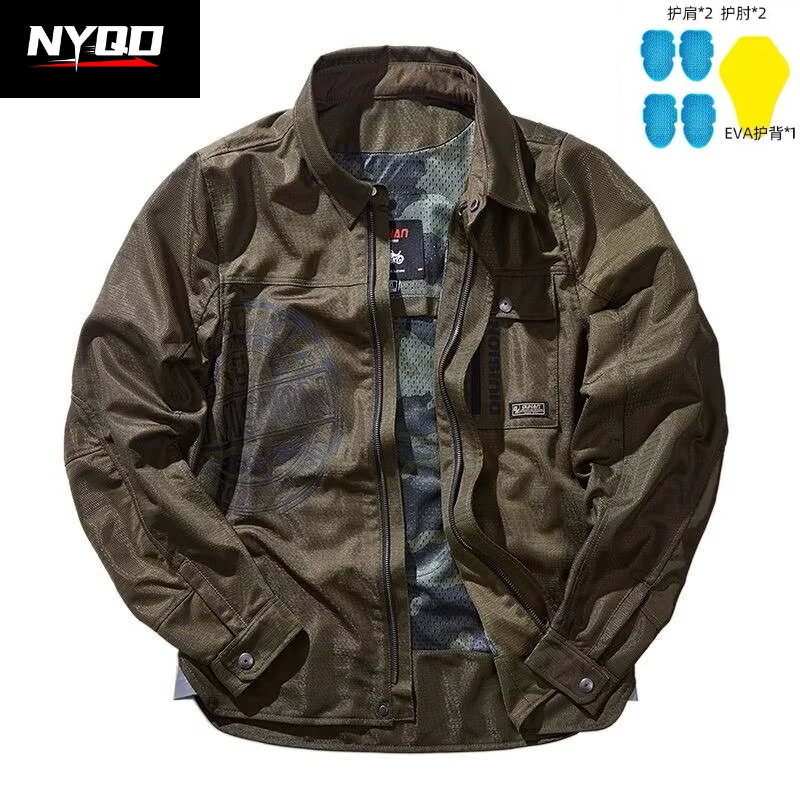

Retro Motorcycle Jacket Four Seasons Cruise Motobike Summer Breathable Reflective Motocross Jacket Built In CE Protective Gear