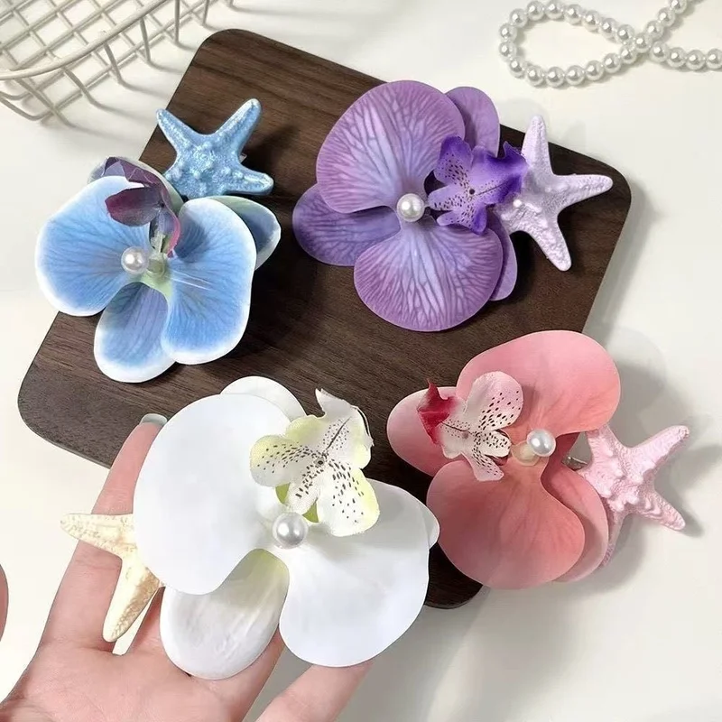 

Ladies' Hairpin Starfish And Phalaenopsis Hairpin Seaside Vacation Style Side Clip Popular Faux Flower Hair Accessories