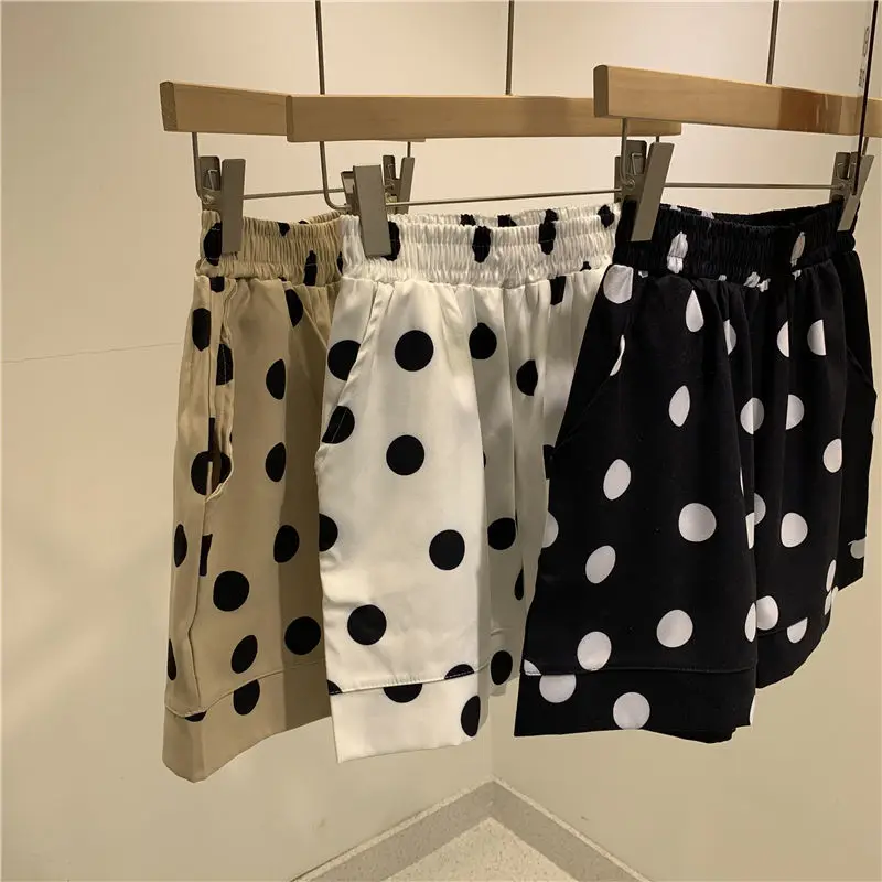 Shorts Frauen Freizeit Polka Dot Elastische Taille Sommer Einfach Alle-spiel Koreanischen Stil Lose A-line Workout Täglichen Homewear Gemütliche ins