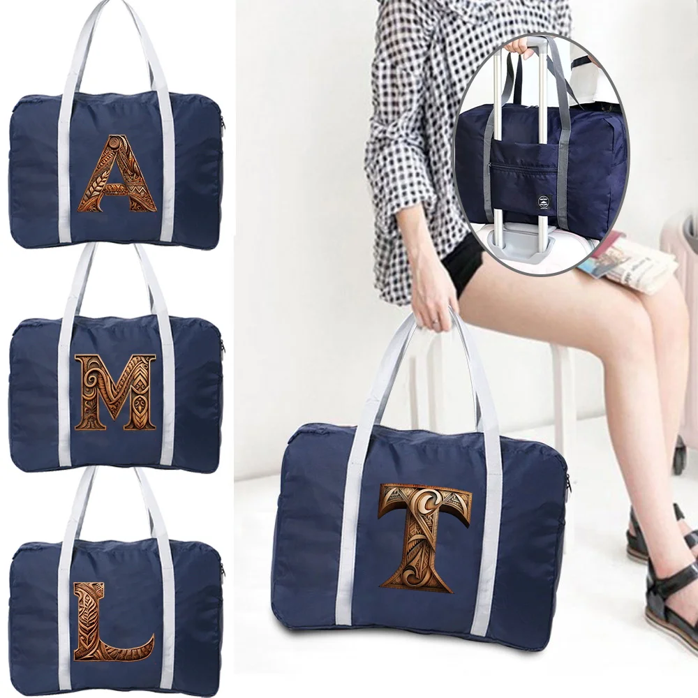 

Travel Handbag Wooden Art Letter Pattern Printing Series Large Capacity Waterproof Folding Lightweight Handbag Luggage Bag
