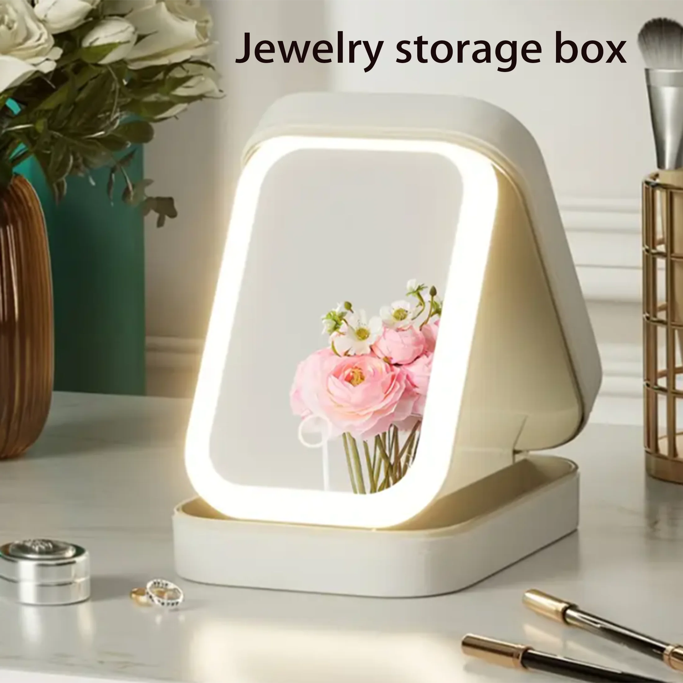 

1pc USB Rechargeable LED Makeup Mirror, Travel Cosmetic Bag with Light, Makeup Storage Organizer, Lighted Vanity Mirror