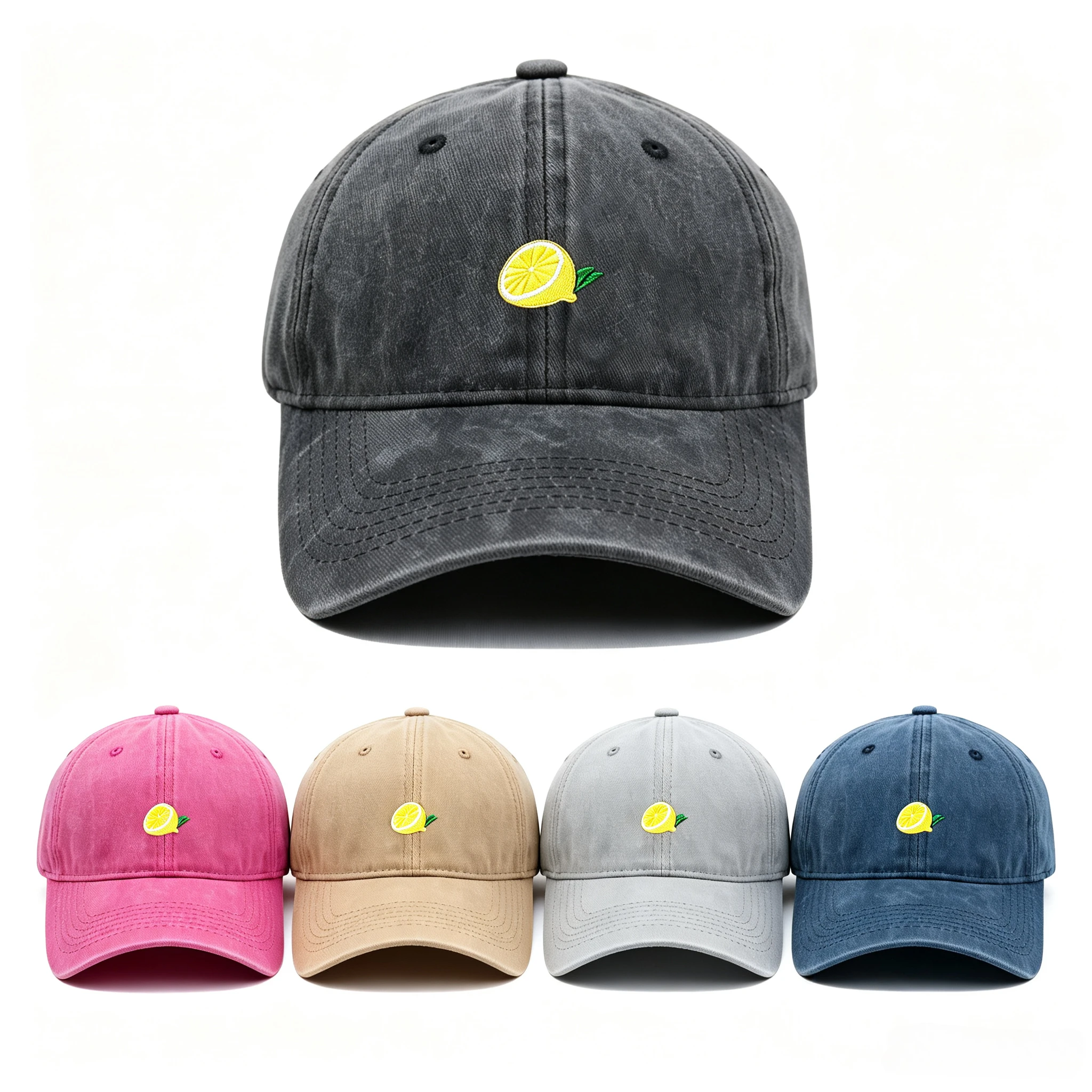 1pc Adjustable Lemon Fruit Embroidered Baseball Hat for Men and Women, Washed Retro Casual Versatile Sunshade Duck Tongue Hat
