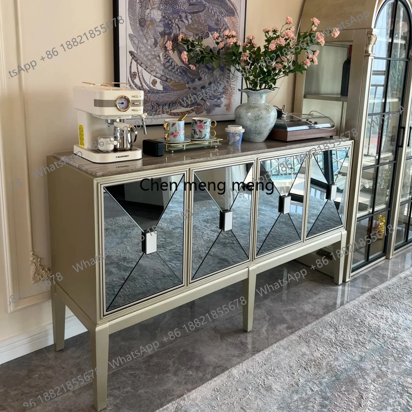 M138American light luxury solid wood entrance cabinet French retro old entrance mirror cabinet entrance cabinet