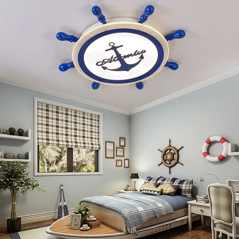 Contemporary Acrylic Rudder Mediterranean Boy Bedroom Lamps Restaurant Children Playground Eye Protection LED Ceiling Lights