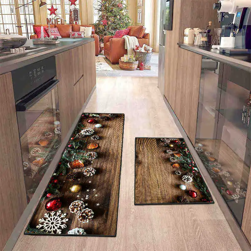 Christmas Kitchen Mats Pinecone/Snowflake Floor Rugs Non-Slip Floor Mat Christmas Kitchen Decor