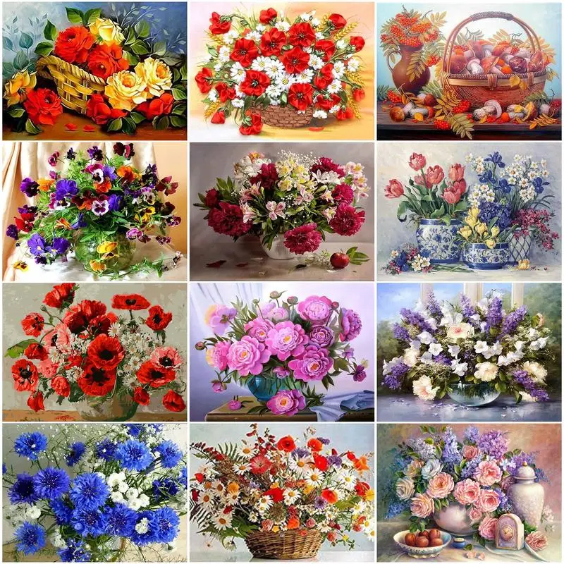 RUOPOTY Diamond Painting Flower in vase New Arrival 5D DIY Diamond Embroidery Cross Stitch Mosaic Frame Room Decoration