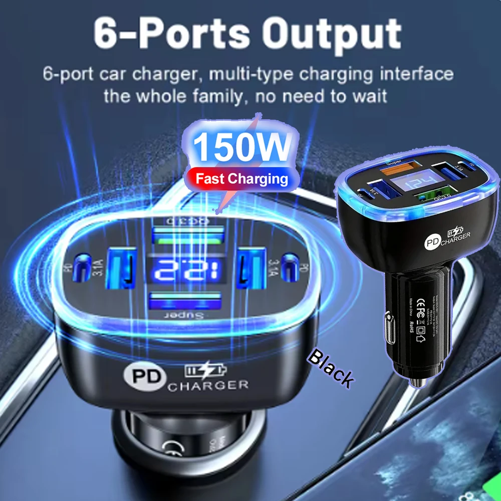 Car Phone Charger with Voltage Display Dual Pd Super Fast for Macbook Iphone 16 15 Pro Max Samsung Huawei Android Phones