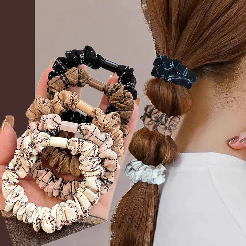 

5pc Fashion European and American Plaid Elastic Hair Bands for Women Girls Hair Ties Rope for Hair Accessories Ponytail Holder