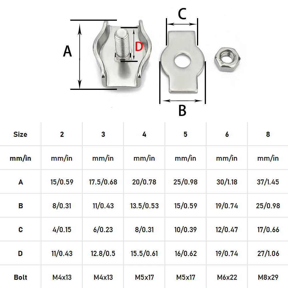 1-10pcs Waterproof Stainles Steel Wire Rope Clips Single/Double Grips Cable Clamps Chuck Lock M2-M8 Cable Wire Hardware Fastener