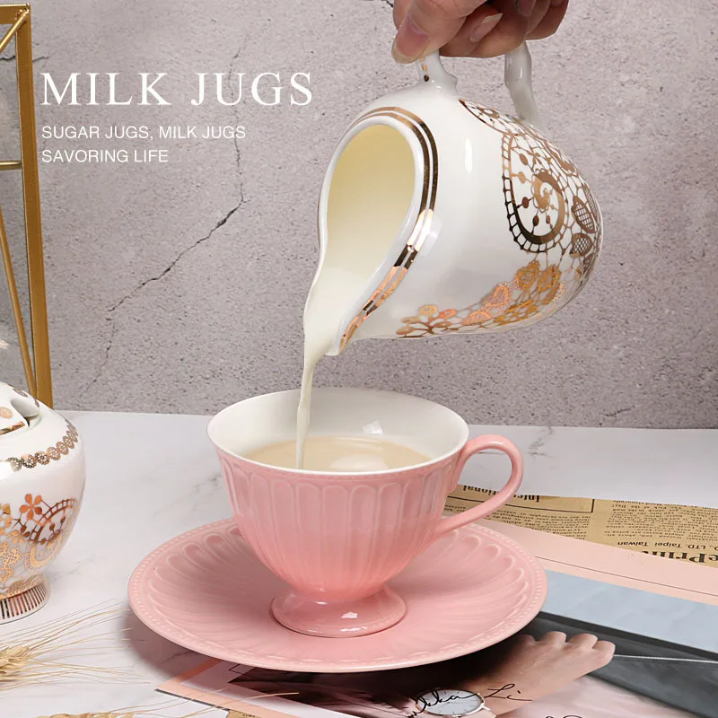 Ceramic milk pot for afternoon tea with handle, coffee cup with milk flower, milk jar, sugar jar