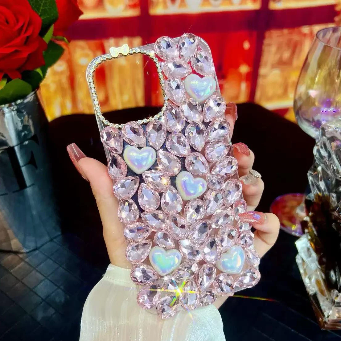 Pearl Phone Case for Samsung Galaxy A56 A36 A26 A17 A16 A15 A14 A12 A13 A07 A06 A05S A55 Bling Heart Rhinestone Phone Case Cover
