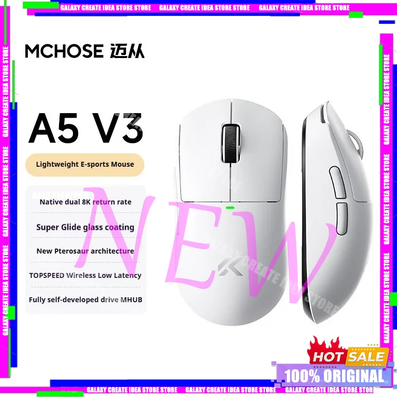 

New MCHOSE A5 V3 Lightweight Gaming Wireless Mouse Dual 8K Polling Rate PAW3395 Sensor Esports Mice TTC Gold Wheel Encoder Gifts