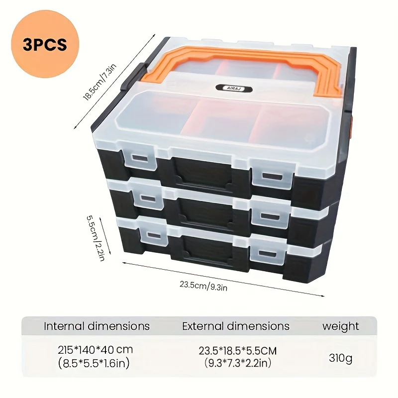 AIRAJ Multifunctional Tool Box 2/3-Piece Set, Detachable And Stackable Electrical Tool Screw With Lid Storage Plastic Box