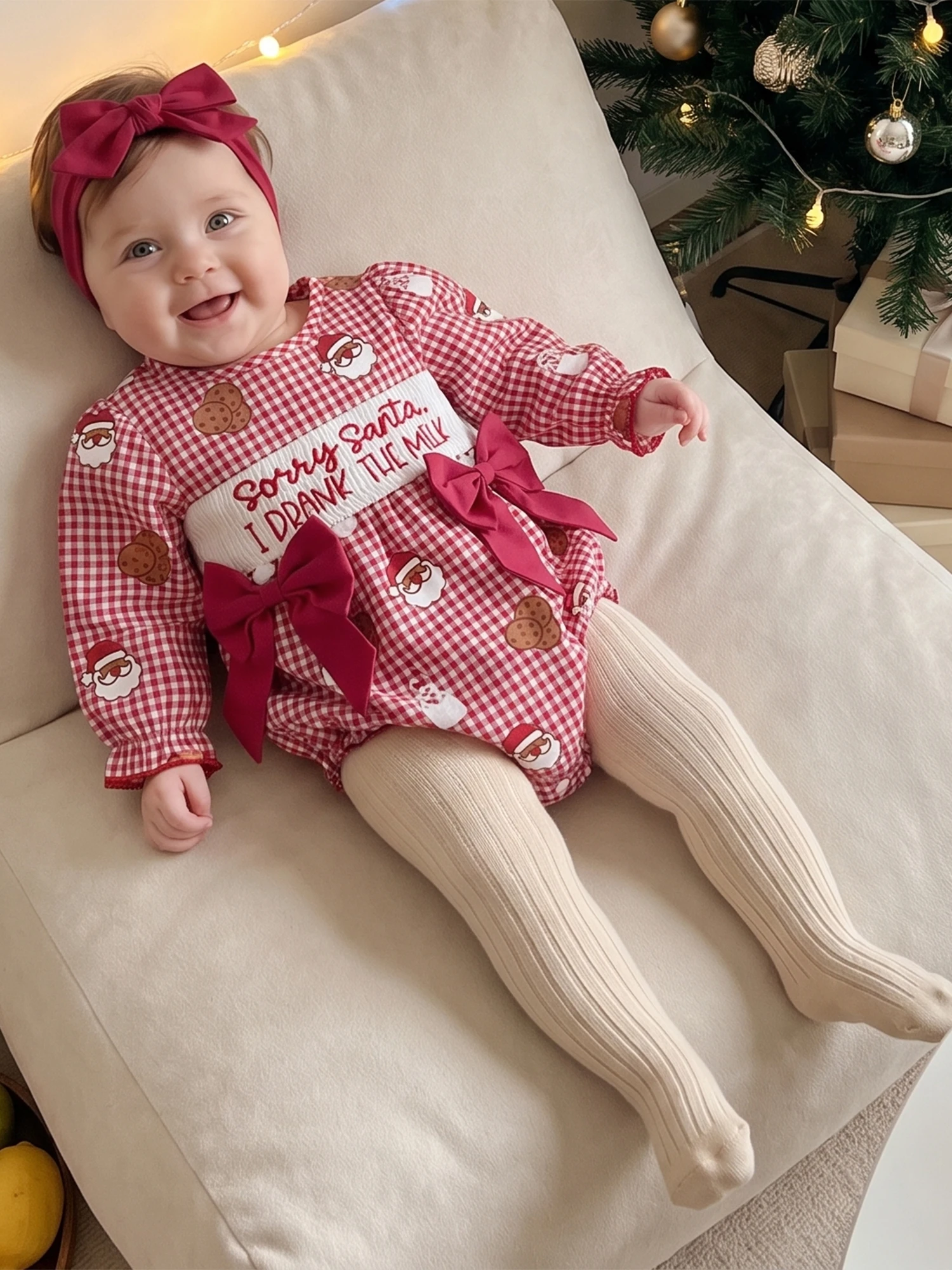 Baby Bubble-Smocked-Romper Romper Headband Smocked-Romper Long Sleeve Bubble Headband Romper Girl Baby Girl Christmas